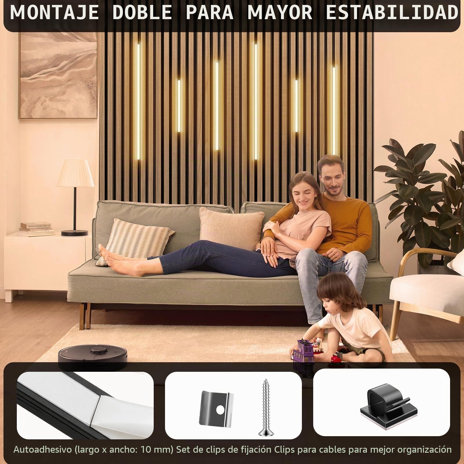 SHUNLEE LED para panel acústico madera, 6 paquetes 2700K-6500K blanco cálido a blanco frío gradable cinta led compatible Alexa, App y control remoto cinta led panel de madera (40 * 2+60 * 2+90 * 2cm)