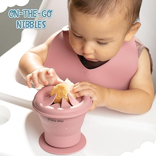 Miniatura 7 de Bouncy Baby Juego de alimentación de silicona para bebés, 8 piezas de suministros de destete LED para bebés con platos y utensilios para bebé,