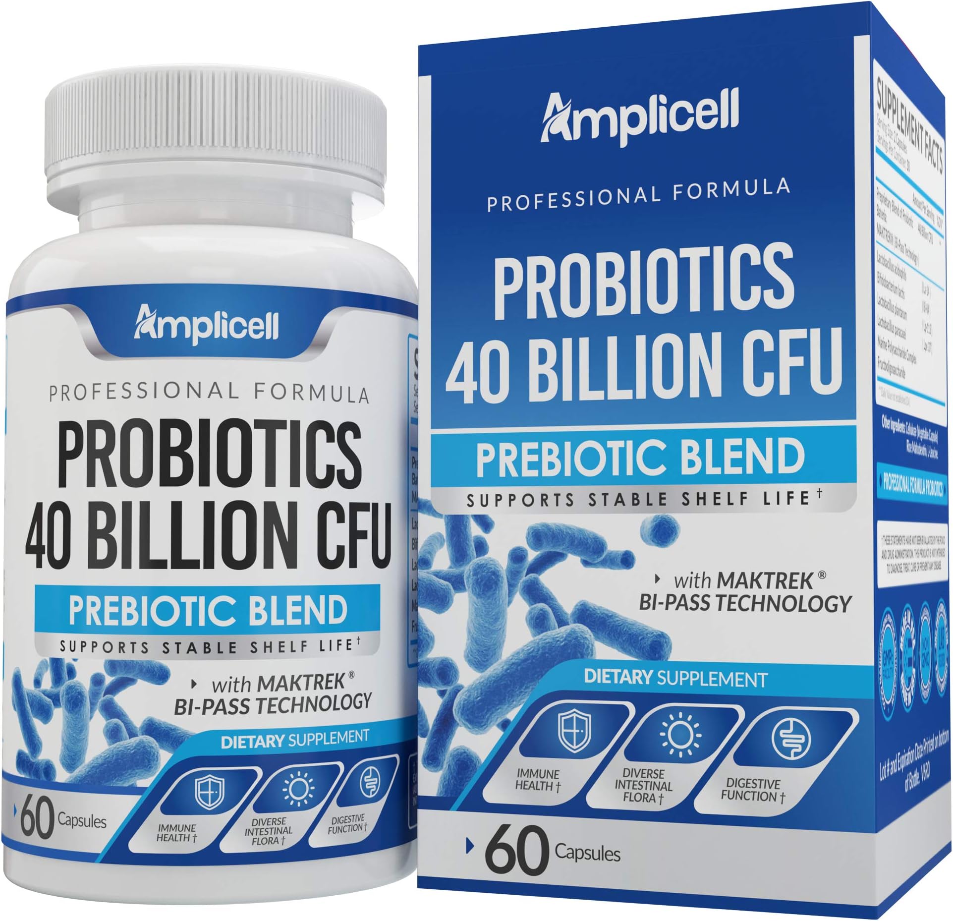 Probiotics 40 Billion CFU - 60ct Digestive Enzyme Supplements - Probiotics for Women, Probiotics for Men - Shelf Stable Probiotic Supplement with Lactobacillus Acidophilus Probiotic for Gut Health