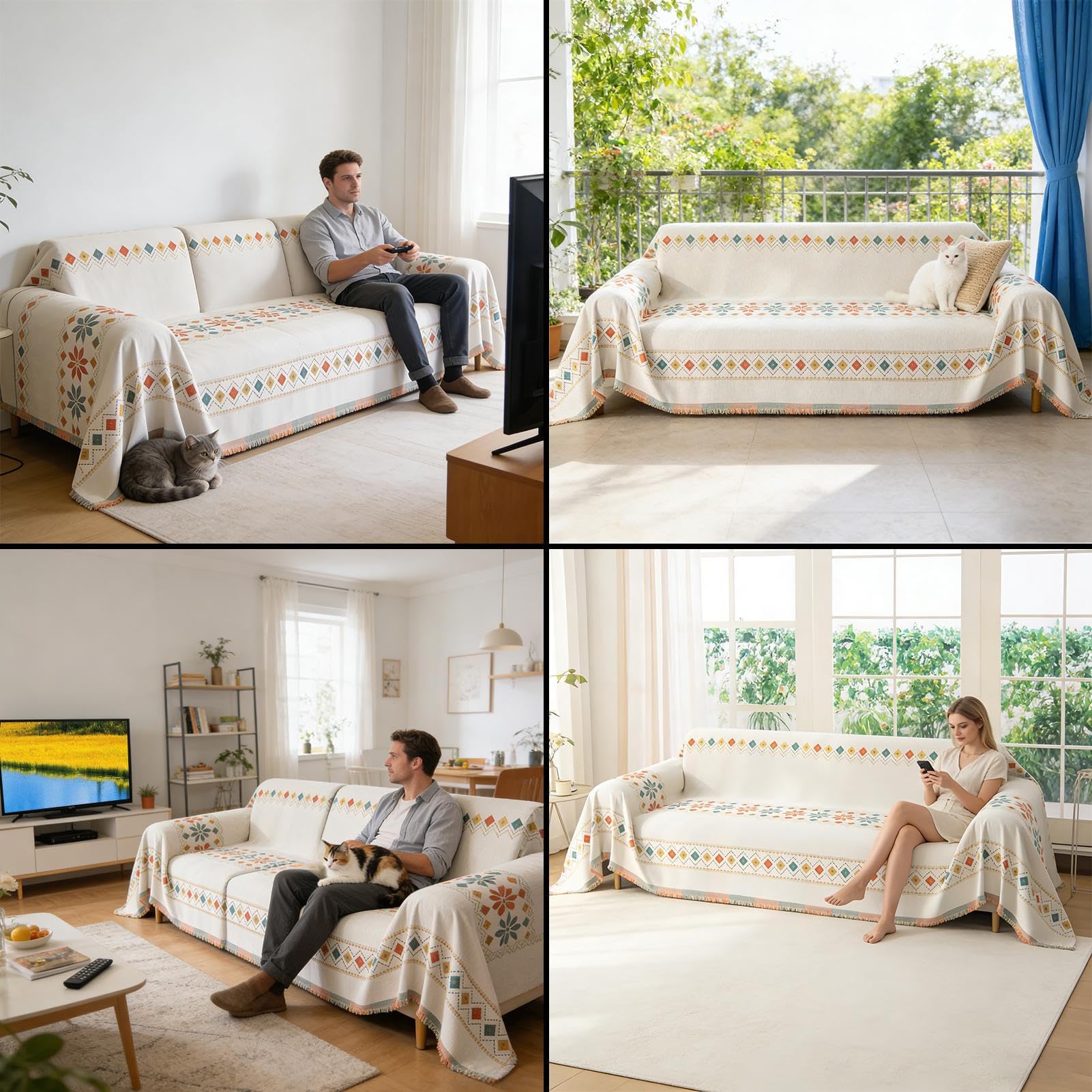 Rivestimento Divano Bohemian Protezione Reversibile Per Mobili 300x180 Cm | Copertura Loveseat Lavabile Per Affittuari Appartamento Camera Da Sala Studio Ufficio Casa Hotel Studio Ristorante