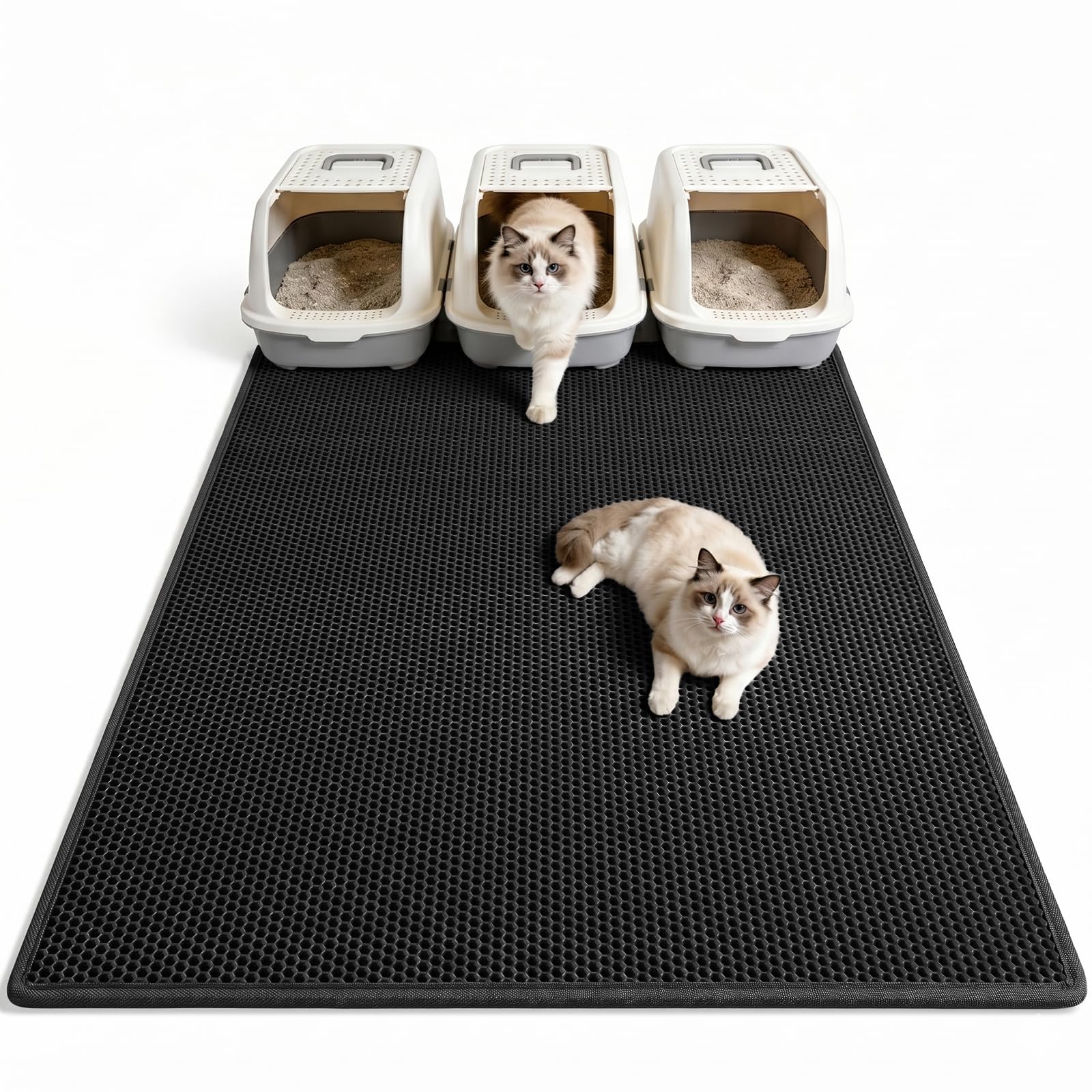 Pieviev Litter Box Mat, Double-Layer Waterproof Design, 47" x 36" Black
