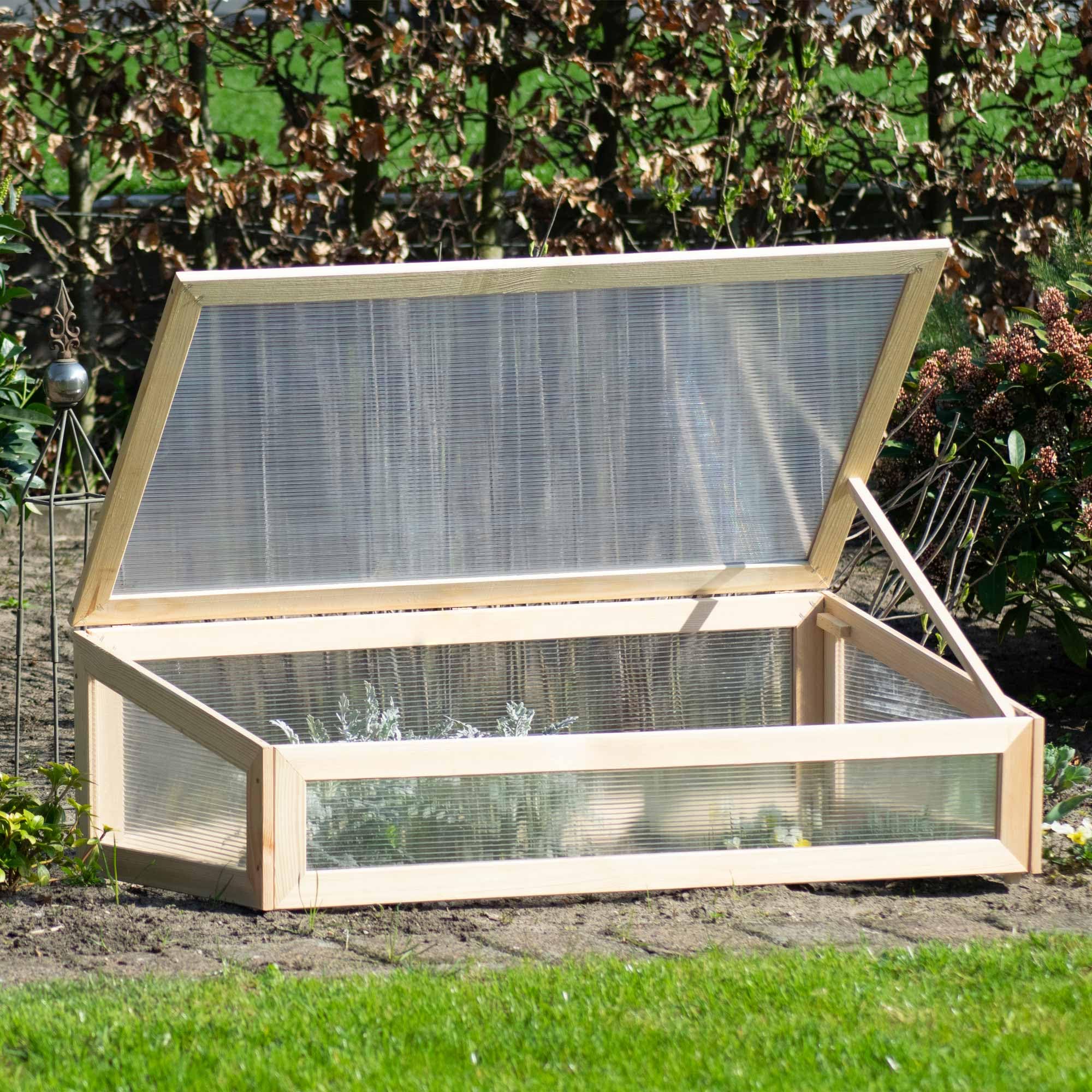 dobar® 58402FSC Frühbeet-Aufsatz | Anzucht Aufsatz für Hochbeete oder Gartenboden | Anzuchtkasten Massivholz | Frühbeet-Kasten für Gemüse/Salate/Beeren | Gewächshaus | 128 x 67 x 31,5 cm | Natur