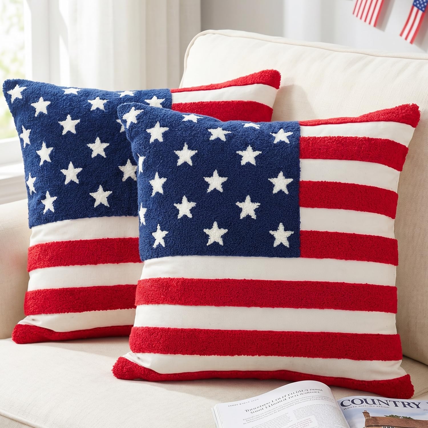 GEEORY 2-Pack Patriotic American Flag Throw Pillow Covers