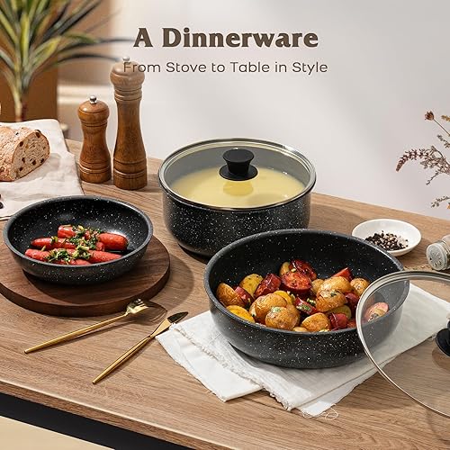 Miniatura 9 de Juego de 17 ollas y sartenes antiadherentes, juegos de utensilios de cocina con mango desmontable, herramientas de cocina antiadherentes para