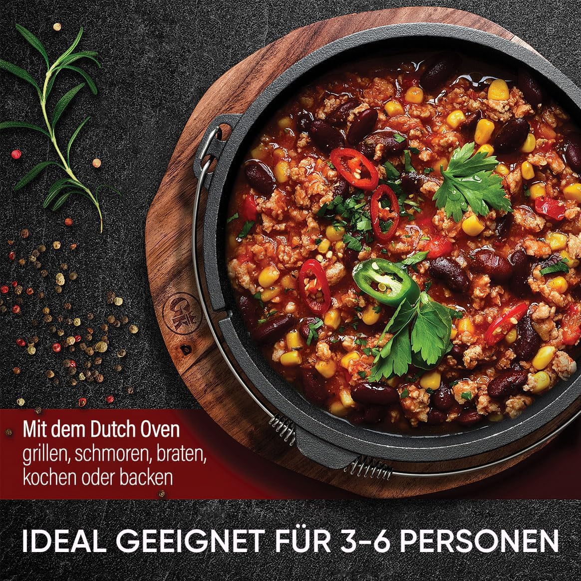 GUSSKÖNIG Essential Line Dutch Oven Set [für 3–6 Personen] – 5,5L Topf & 1,5L Deckel, eingebrannter Feuertopf mit Füßen, inkl. Deckelheber, Ringreiniger, Pflegepaste & Rezeptbuch – 30 Jahre Garantie