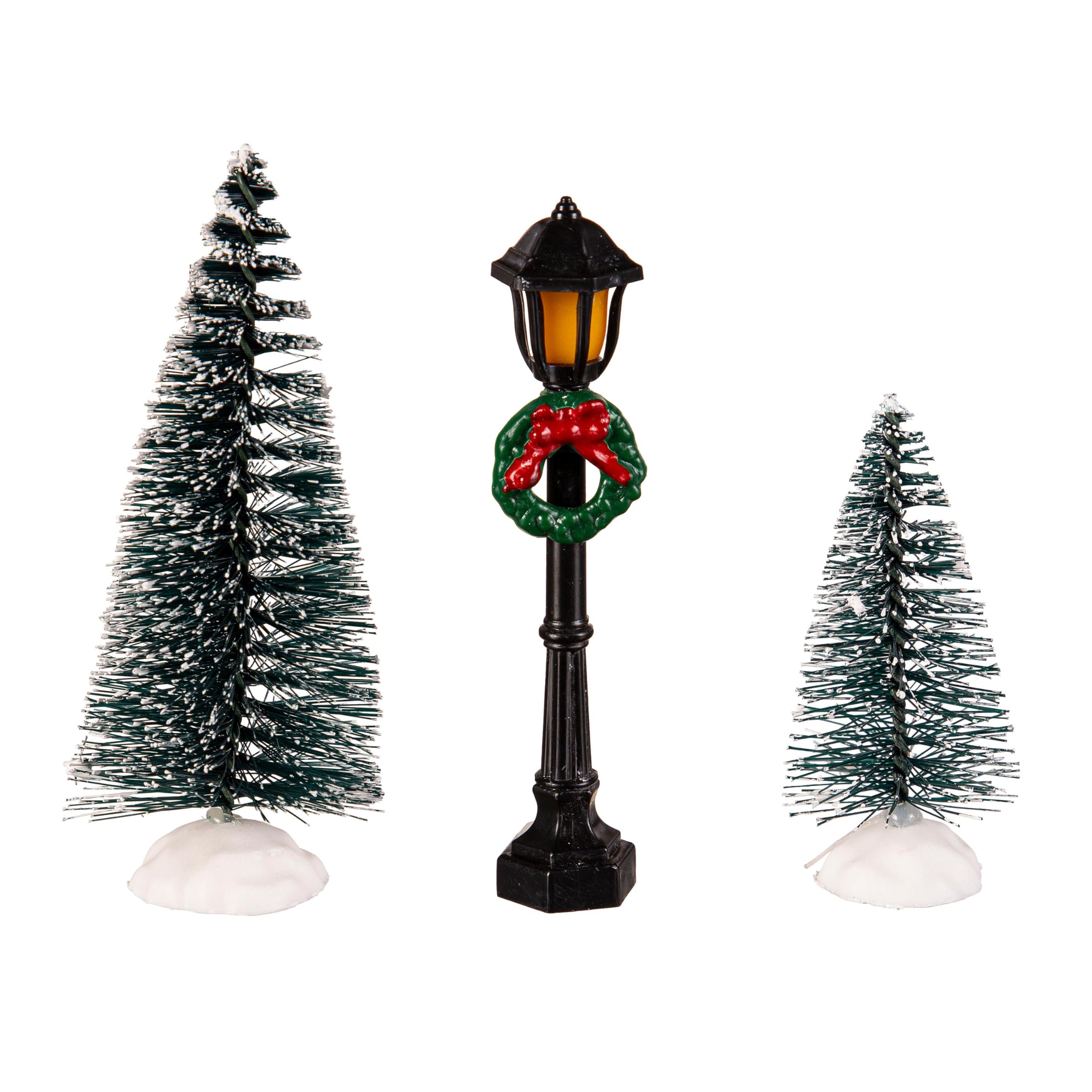 Evergreen - Juego de decoración de mesa de casa de Navidad con luz LED, figuras en miniatura de Navidad para decoración de Navidad