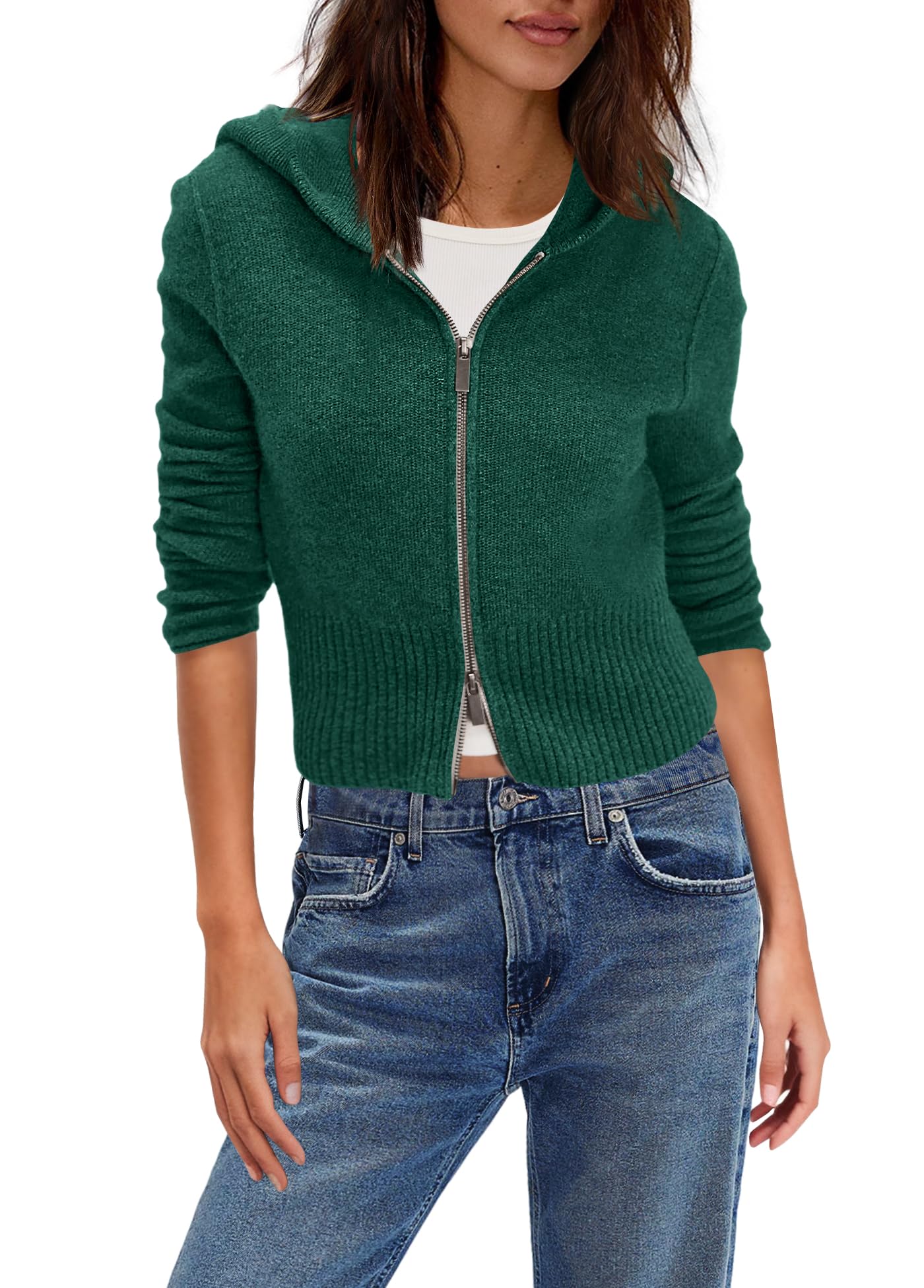 ReachMe Womens Zip up Sweater Hoodie Cropped Cardigan Sweater Jackets Long Sleeve Fall Jacket Y2k Outerwear