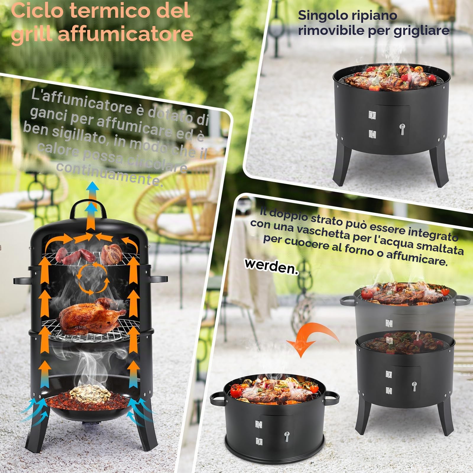 TLGREEN Barbecue Smoker 3 in 1, Affumicatore con Manico, BBQ Smoker