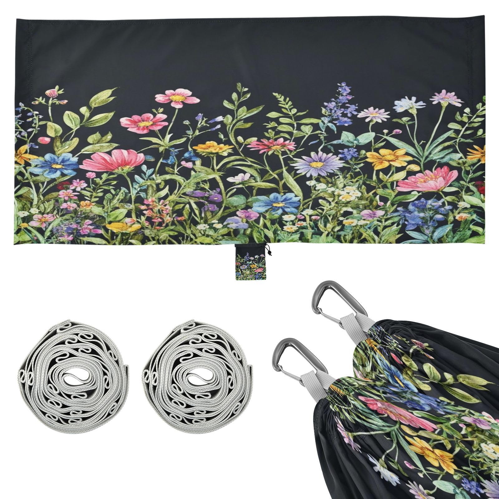 Haskirky Wildflowers Camping Hammock, Single Portable Hammocks with Tree Straps & Attached Carry Bag, 330Lbs Capacity Perfect for Outside Indoor Hiking Beach Backpack Travel