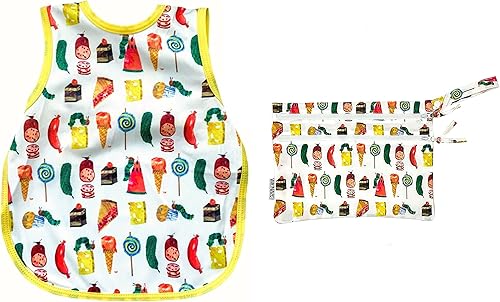 BapronBaby Eric Carle Food Parade - Bapron (Sz bebéniño pequeño 19.7ft-3T) + bolsa húmeda de 11 x 9 pulgadas, babero suave impermeable resistente a