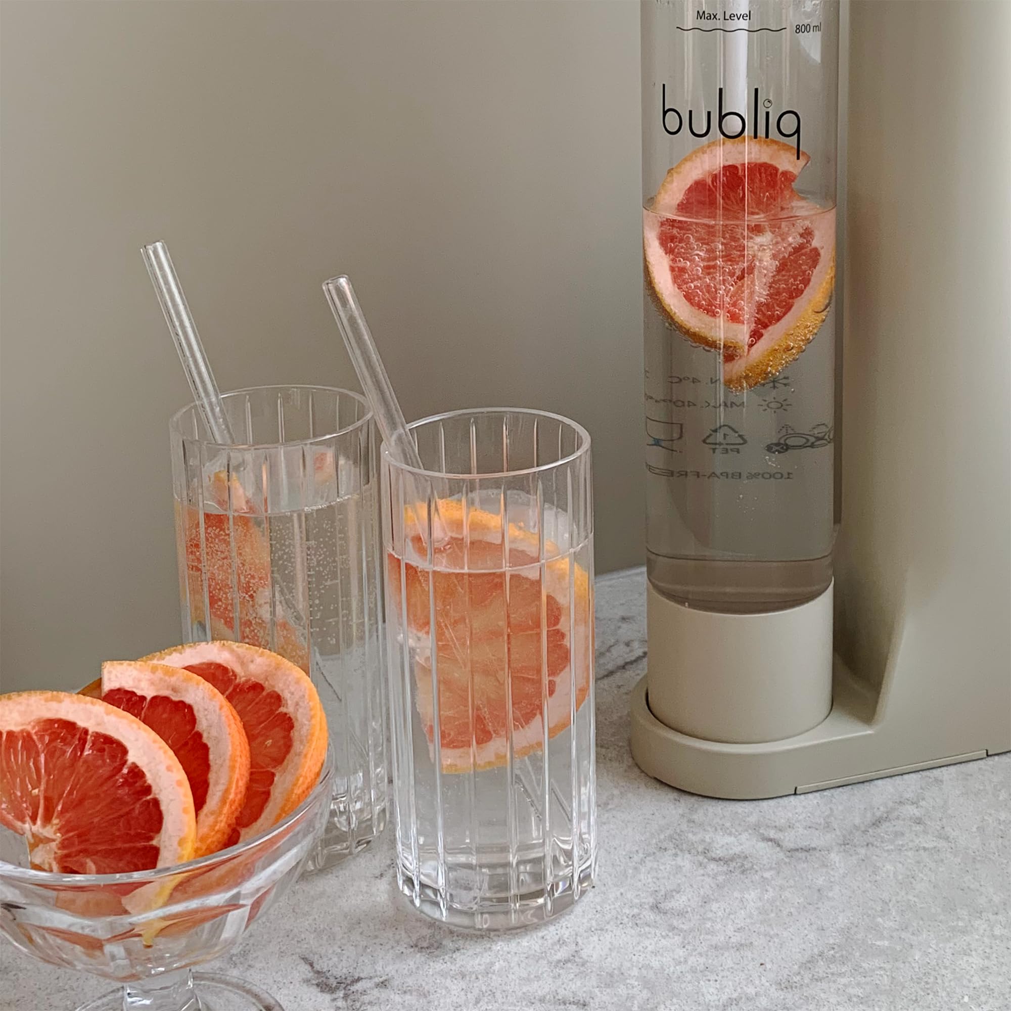 Flasche für bubliq drink carbonator, Wassersprudler Flasche, Beige, 1 Liter, elegantes & schlankes Design, BPA-frei