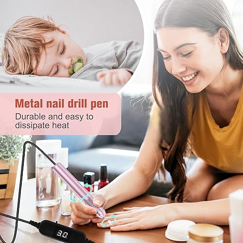 Miniatura 6 de Uñas eléctricas portátiles con cabezal de pulido de cerámica, pantalla de visualización de archivos de uñas DC12V USB Strong Power Efile para uñas
