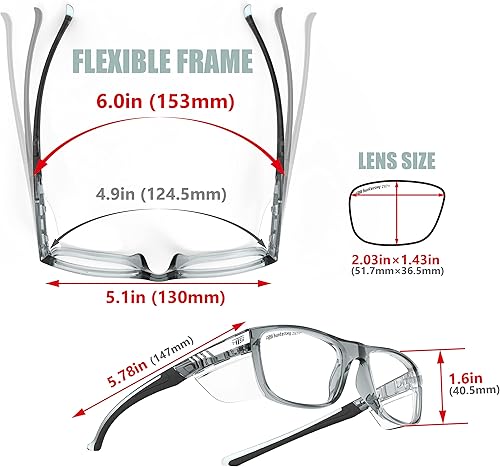 Miniatura 5 de TR90NZZ - Lentes de seguridad con escudo lateral, tamaño pequeño, para mujeres y hombres, ANSI Z87, anti niebla, resistentes a los arañazos, para