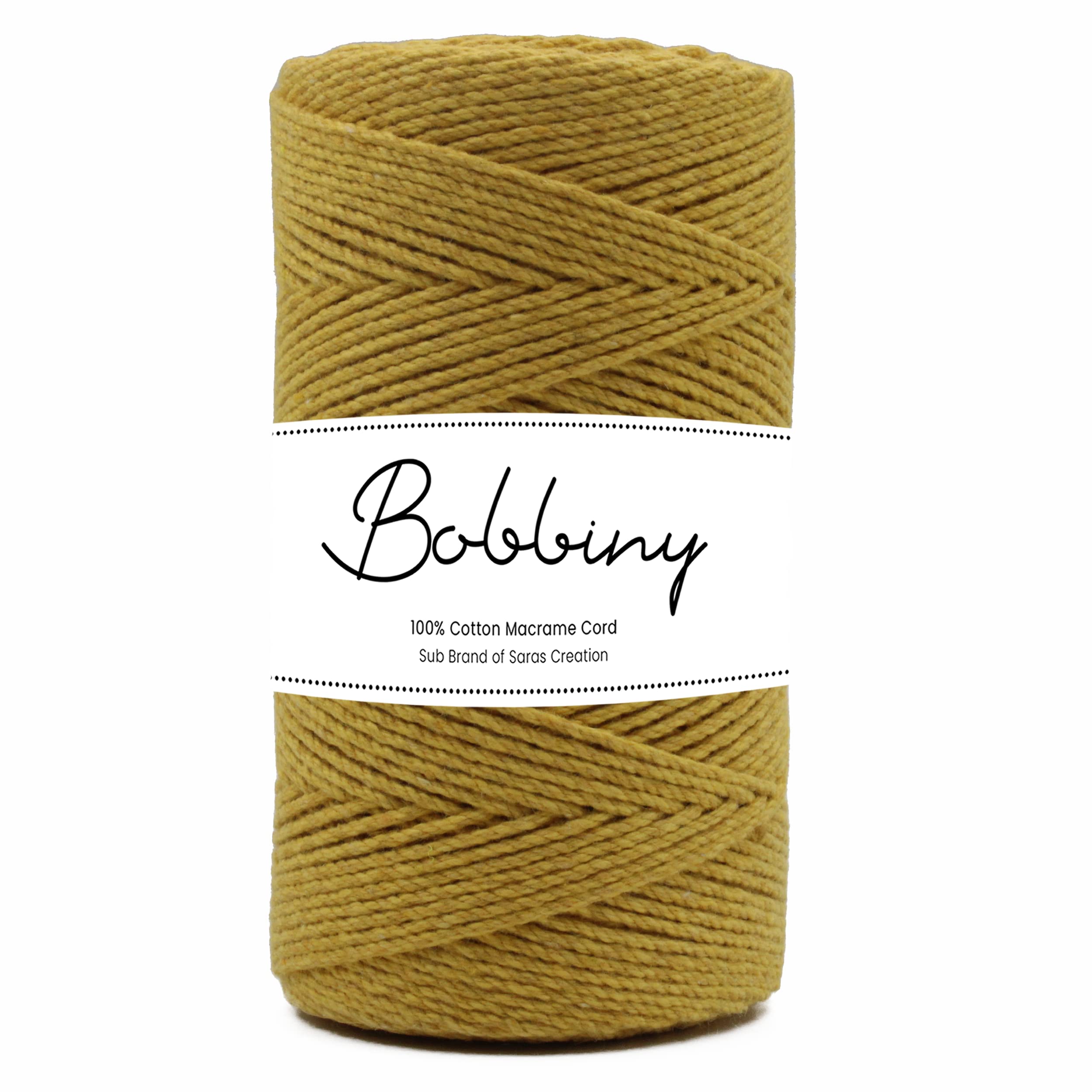Bobbiny | 3 Ply Twisted Macrame Cotton Cord Dori (Roll Packaging) Thread for Macrame DIY and Other Projects | Yellow | 2mm,100 Meter