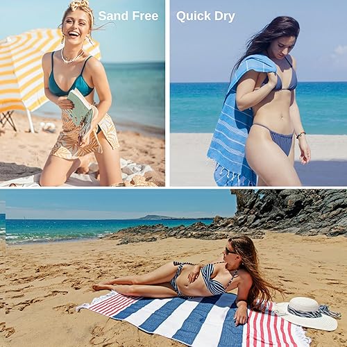 Miniatura 9 de Park & Oz Turkish Peshtemal - Toallas de playa de gran tamaño, 39 x 71 pulgadas, ligeras, de secado rápido, ideales para viajes, yoga, piscina, spa