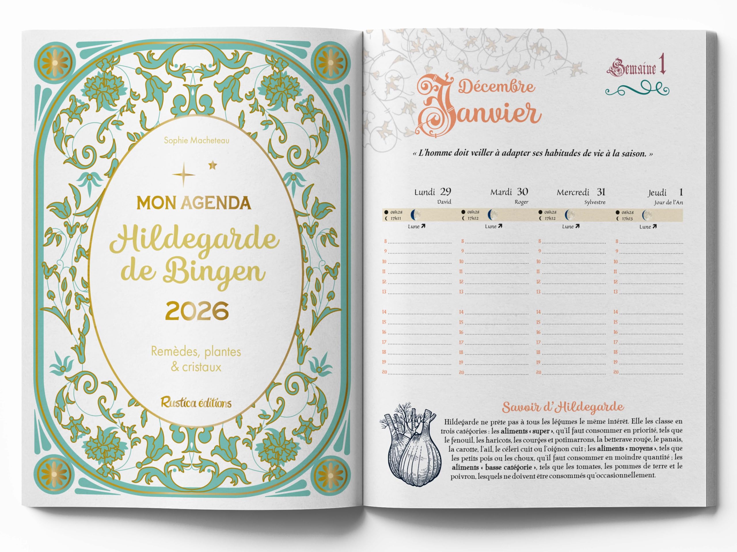 Mon agenda Hildegarde de Bingen 2026: Remèdes, plantes et cristaux