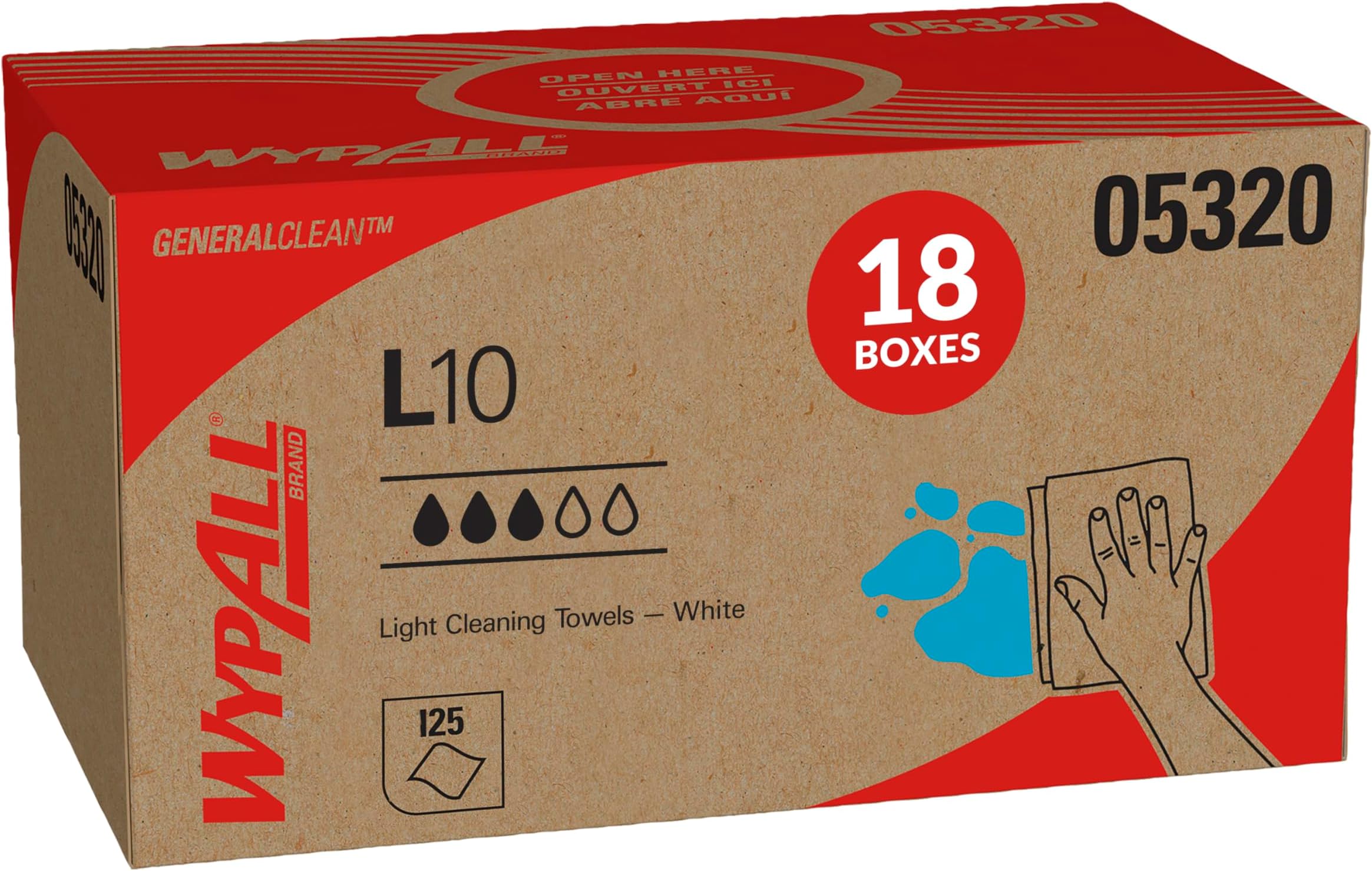 GeneralClean L10 Cloths Light Cleaning Wipes (05320), Pop-Up Box, Bulk Paper Wipers, White (18 Packs of 125 Sheets, 2,250 Sheet Total)