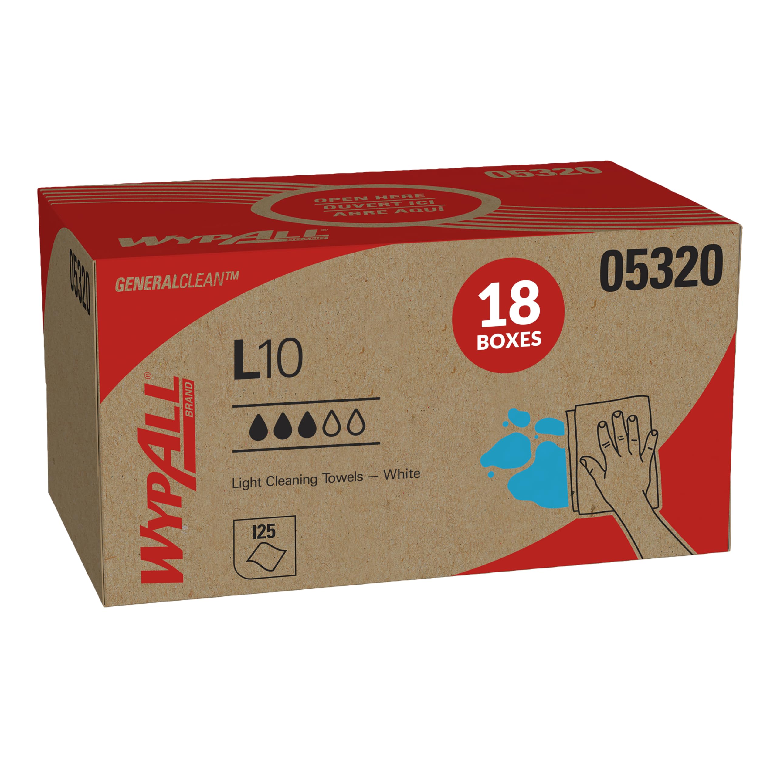 GeneralClean L10 Cloths Light Cleaning Wipes (05320), Pop-Up Box, Bulk Paper Wipers, White (18 Packs of 125 Sheets, 2,250 Sheet Total)