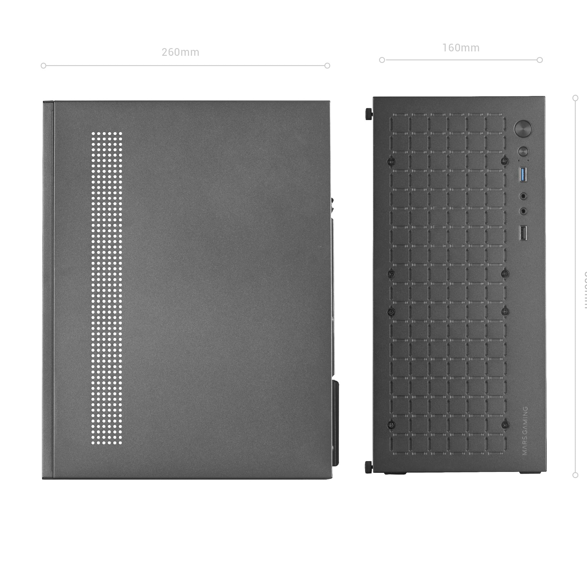 Mars Gaming MC-1000, Case Compatto MicroATX, Design Frontale Metal-Mesh, Finestra Laterale Completa, 1x Ventola FDB 80mm Ultra-Silenziosa, Nero