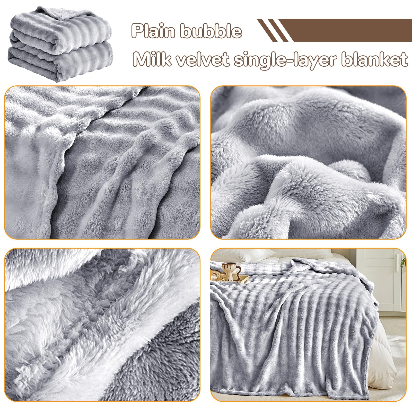 Morbide Coperte in Pile Di Coniglio, Morbida Coperta Reversibile in Pile con Bolle, Soffice Coperta L'inverno, Per Letto, Divano, Auto, Accogliente (Blue-gray,200 * 220cm)