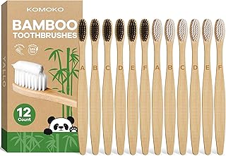 Bamboo Toothbrushes (12 Count), Biodegradable Toothbrushes, BPA Free Travel Toothbrush, Soft Bristle Toothbrush, Eco-Friendly, Green and Compostable Natural Wooden Toothbrush