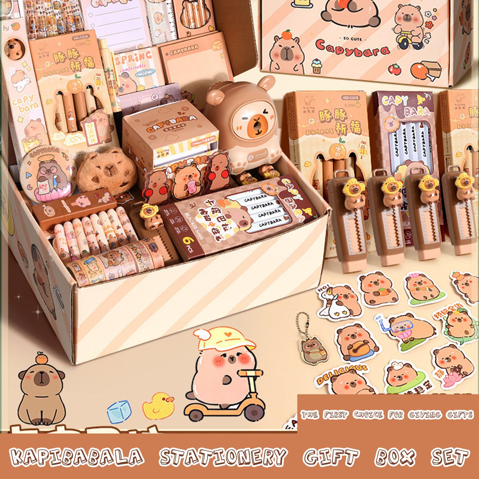 Papeterie Kawaii, Ensemble Papeterie Capybara Trousse à Crayons Grande Capacité Kapibara Fourniture Scolaire Kawaii pour Le Bureau/l'École/Les Étudiants/Les Enfants