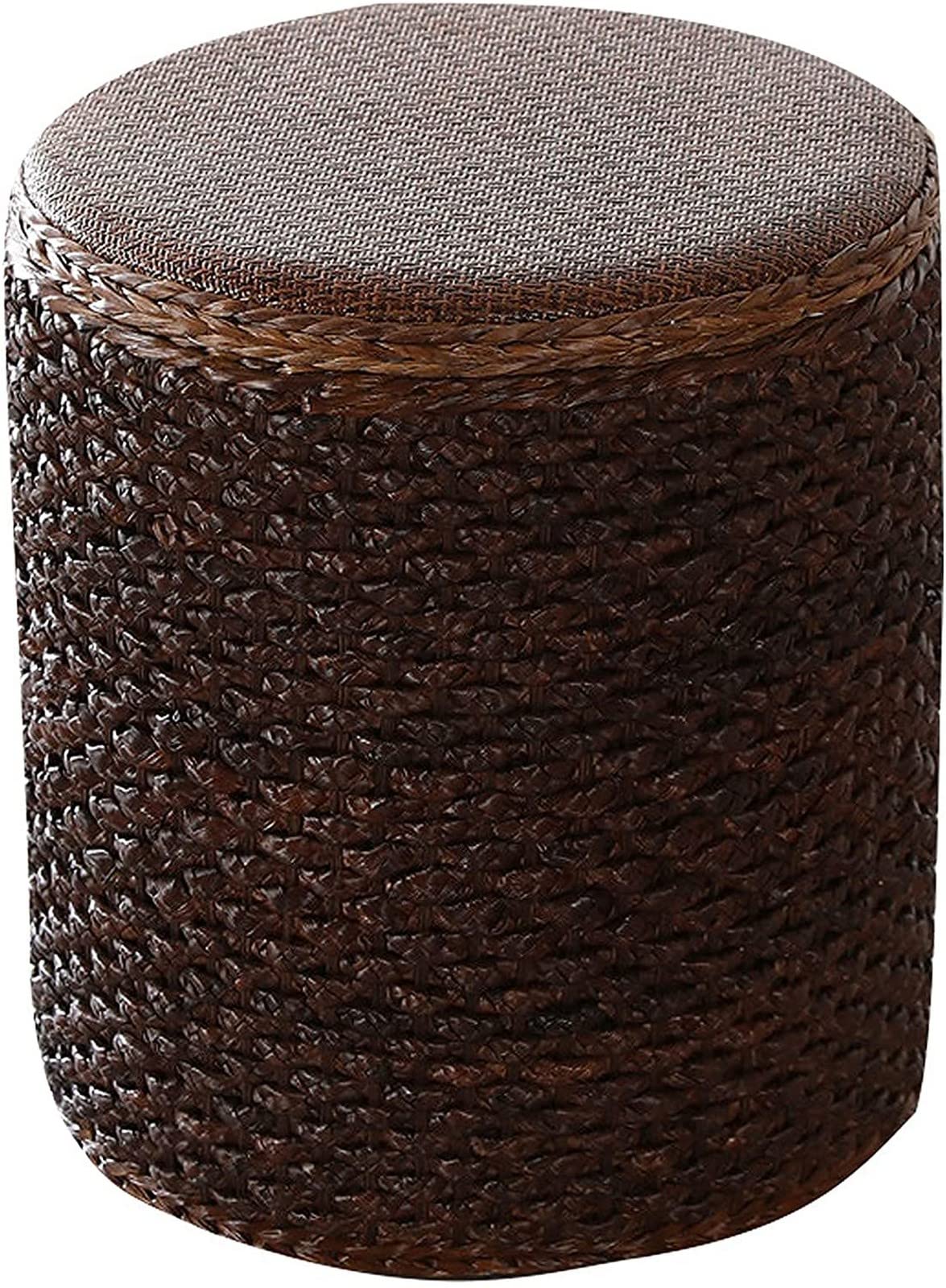 Boîte à vêtements familiale en rotin tissé et pouf de rangement de forme ronde
