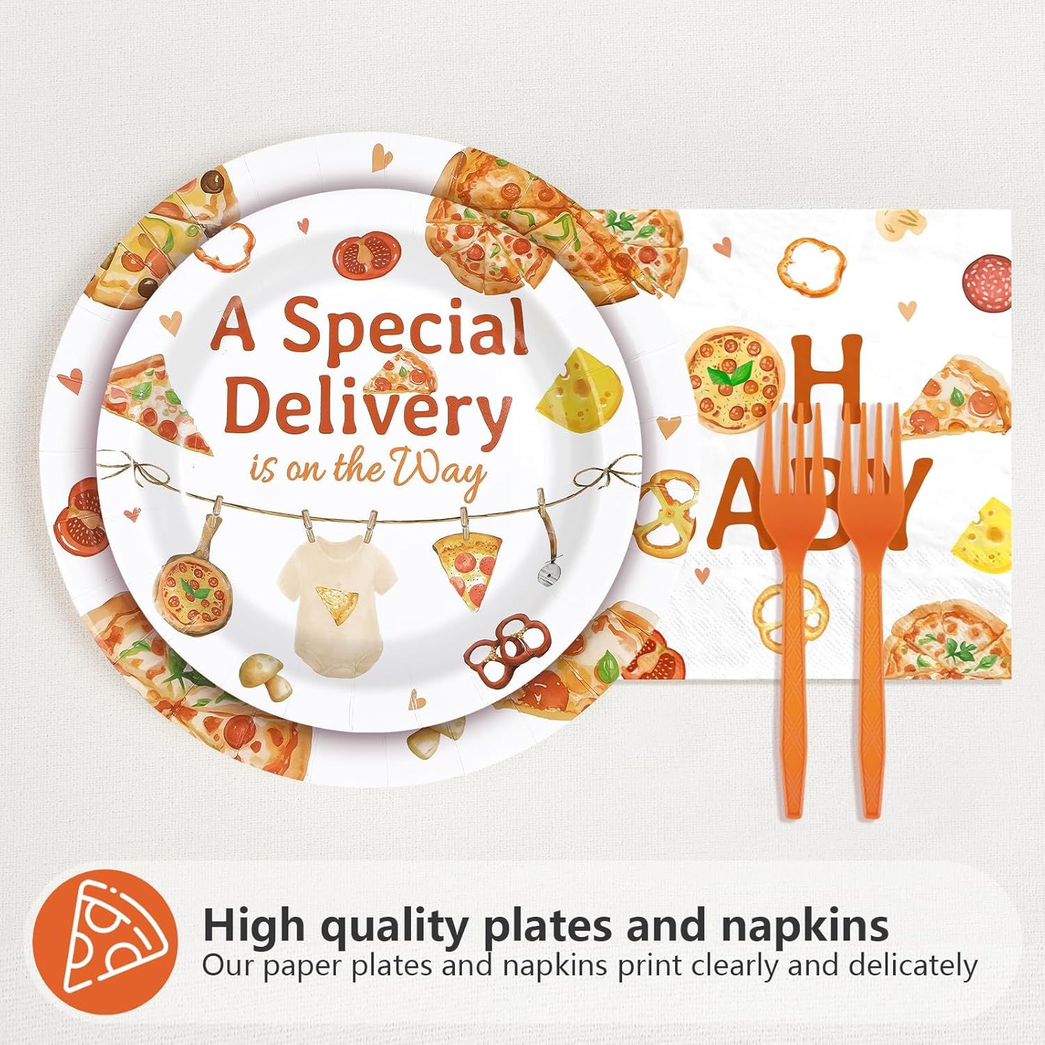96Pcs Pizza Baby Shower Party Supplies Slice Slice Baby Plates and Napkins Disposable Fast Food Pizza Tableware Set for Boys or Girls Funny Pizzeria Baby Shower Birthday Party Decorations Serves 24