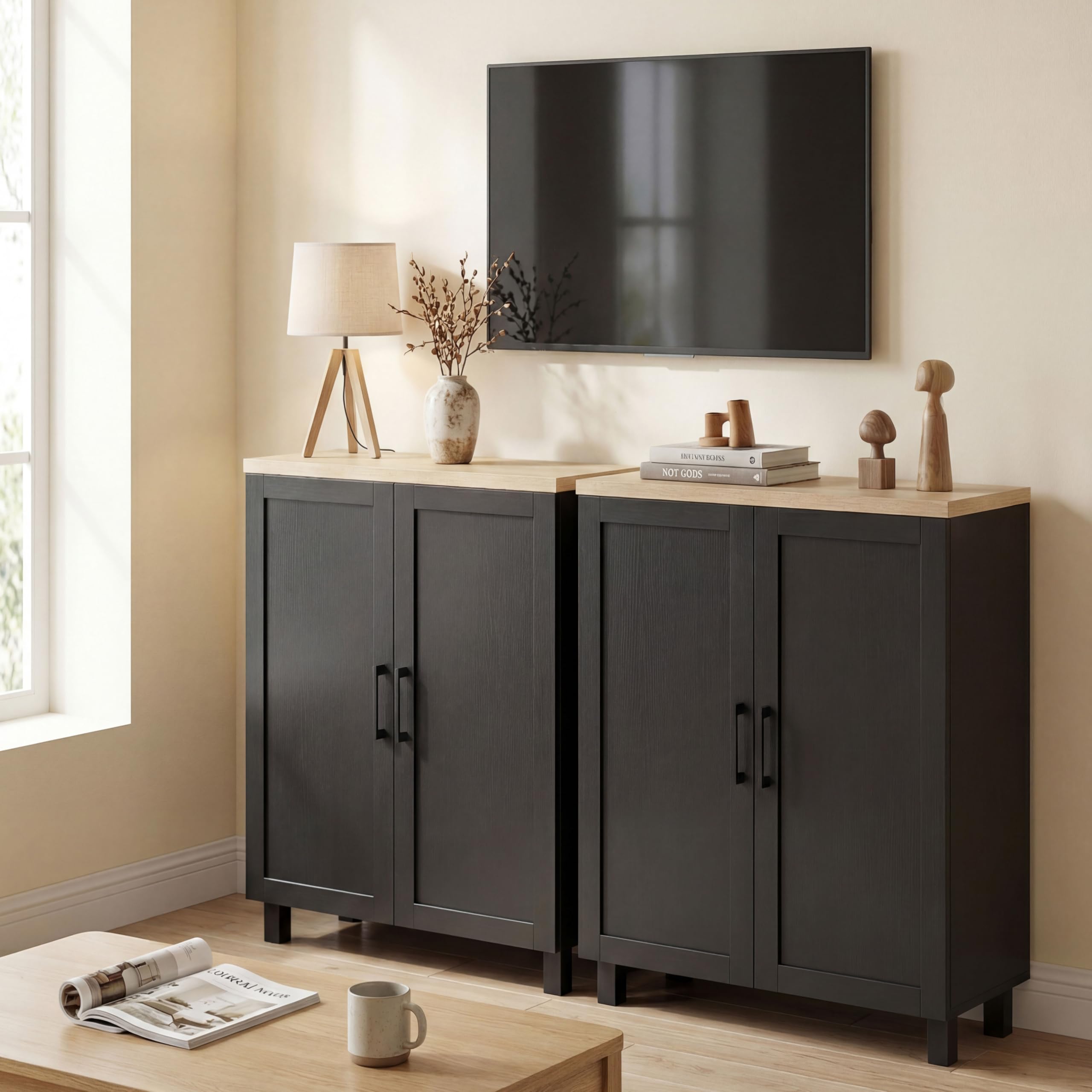 HOMCOM Aparador de 2 Puertas, Aparador de Salón Estrecho, Armario de Cocina con Estante Ajustable, para Cocina, Entrada, Dormitorio, 60x30x90 cm, Negro