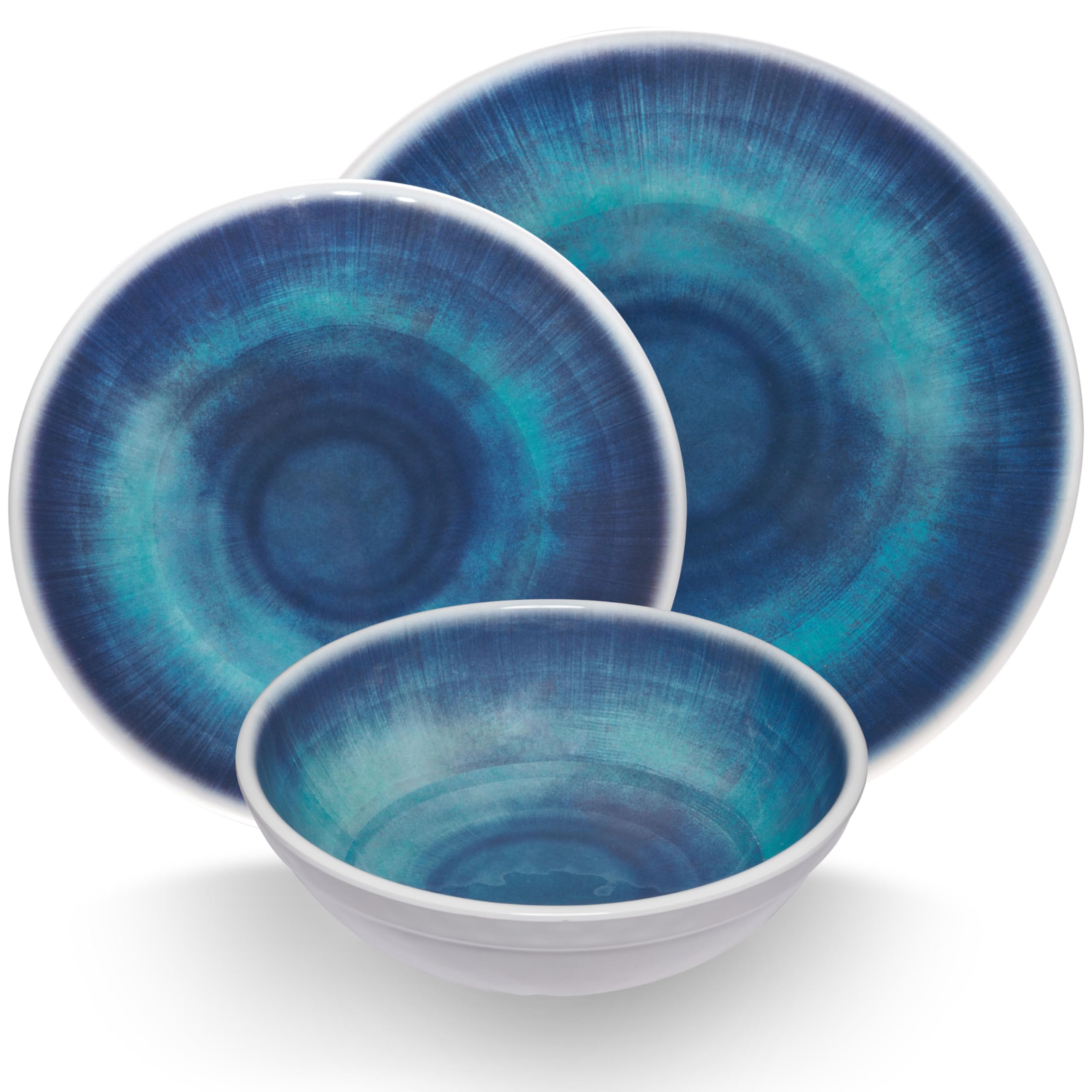 Melamin Geschirr Set Jesolo Blau für 6 Personen - Steingutoptik Spülmaschinengeeignet Essgeschirr Campingzubehör Campinggeschirr Wohnwagen Camping Festival Picknick Gartenparty