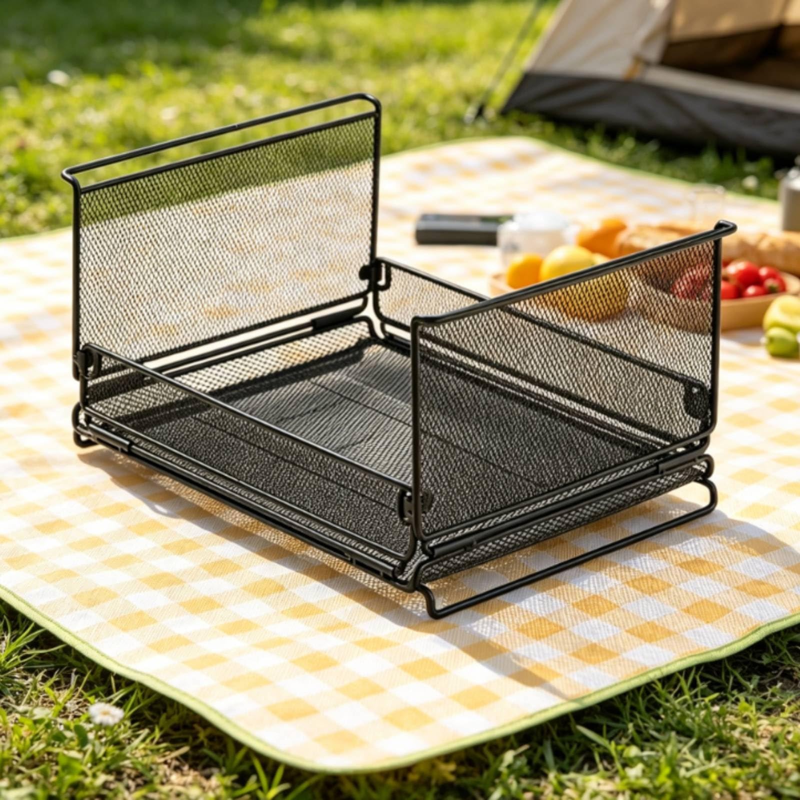 Boîte de Rangement Pliante Camping Panier Pliable Organisateur Pliable Conteneur Pliable en Fer Stable et Pliable à Plat pour Économiser l'Espace, Boîte De Rangement En Maille À Demi-porte