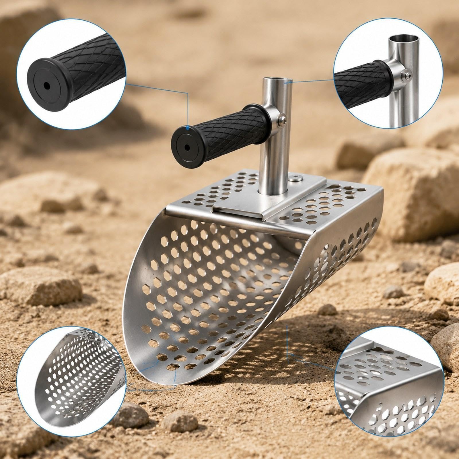 Milageto Pala para Playa, Herramienta para excavar, para Hombres y Mujeres, Acero Inoxidable, Ligera, para jardinería, para tamizar Arenas y