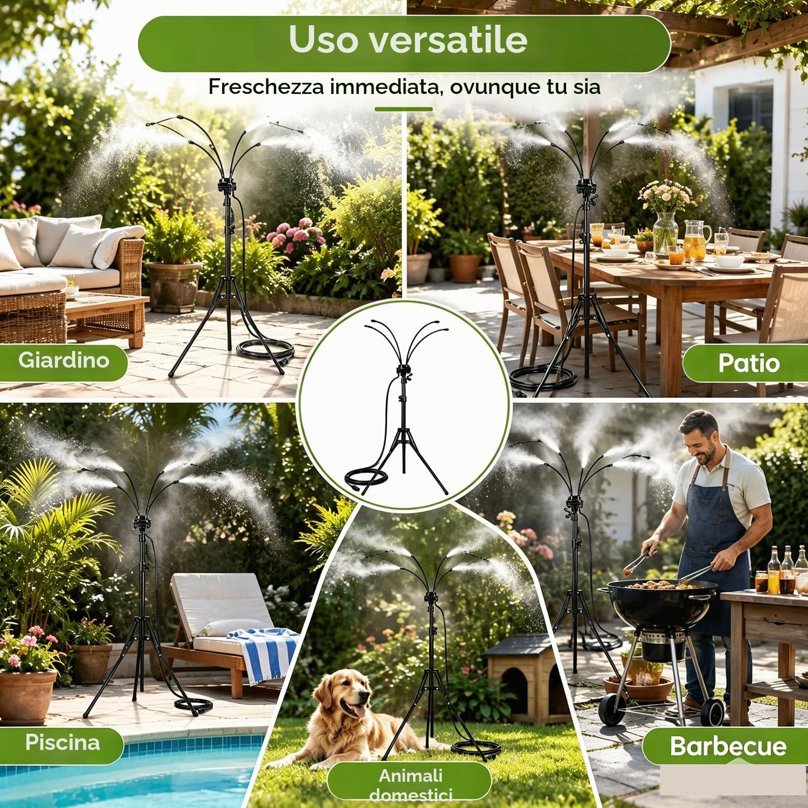 Nebulizzatore in Piedi per Patio Esterno, Sistema di Nebulizzazione Regolabile in Altezza per Raffreddamento Esterno, per Terrazzi, Piscine, Barbecue