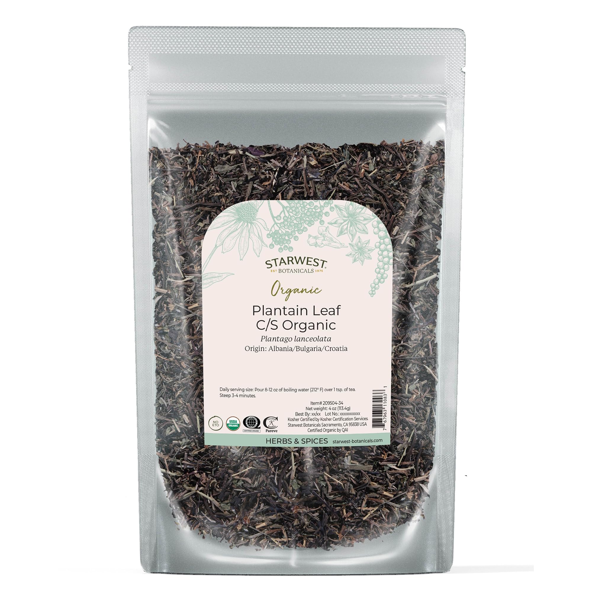 Starwest Botanicals Organic Plantain Leaf Cut & Sifted, 4 Ounces