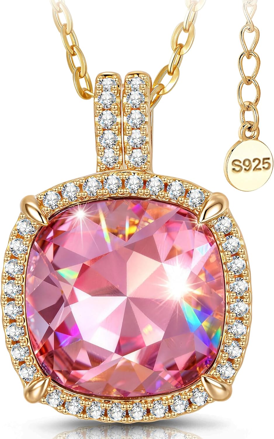 12mm Pink Cherry Blossom Charm Pendant Necklace for Women, Crafted with Swarovski® Crystals, Fine Jewelry Gift with Luxury Box, Adjustable 18"+2" 925 Sterling Silver Chain, Perfect for Bridal, Birthday, Valentine's Day & Anniversary