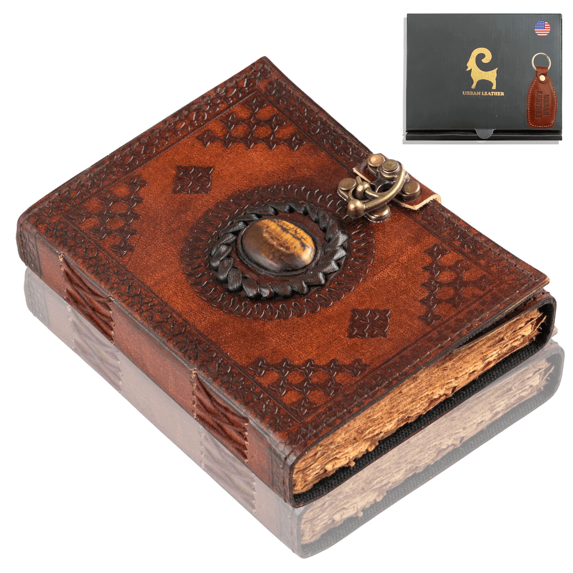 Urban Leather Book Blue Lapis Journal - Gemstone Studded - 3 Moon Celtic Handmade Journal, Daily Diary, Drawing Sketchbook Scrapbook Vintage Writing Notebook- 5x7 inches Unlined