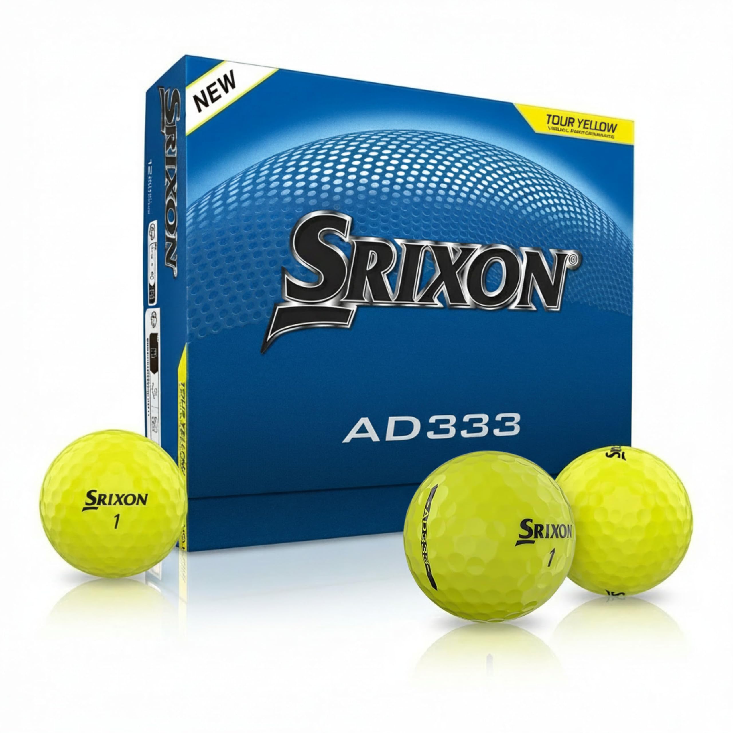 Srixon AD333 Long Distance Golf Balls (New Generation) | Softer Feel and Exceptional Control | Eco-Friendly Packaging | Gift Idea for Golfers | 12 Pieces | Yellow