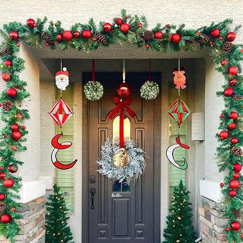 Miniatura 7 de Paquete de 2 molinos de viento rizados, diseño de Papá Noel, muñeco de nieve de Navidad de 40 pulgadas, decoración de molino de viento colgante con