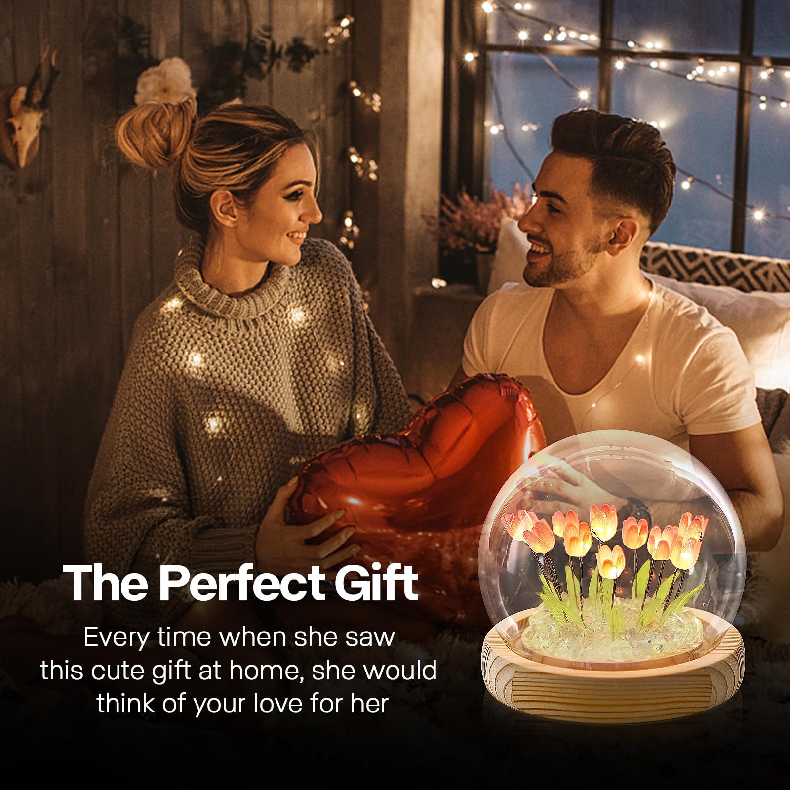 PANCA USB-Powered Tulip Night Light | LED Decorative Lamp for Home Décor & Gifting | DIY Bedroom Table Lamp with Soft Ambient Glow | Ideal for Living Room & Desktop Accents - Image 7 thumbnail