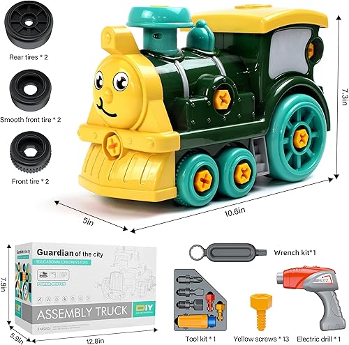 Miniatura 5 de Juego de juguetes desmontables para niños pequeños con taladro eléctrico, trenes de juguete eléctricos de bricolaje, juguetes de aprendizaje de