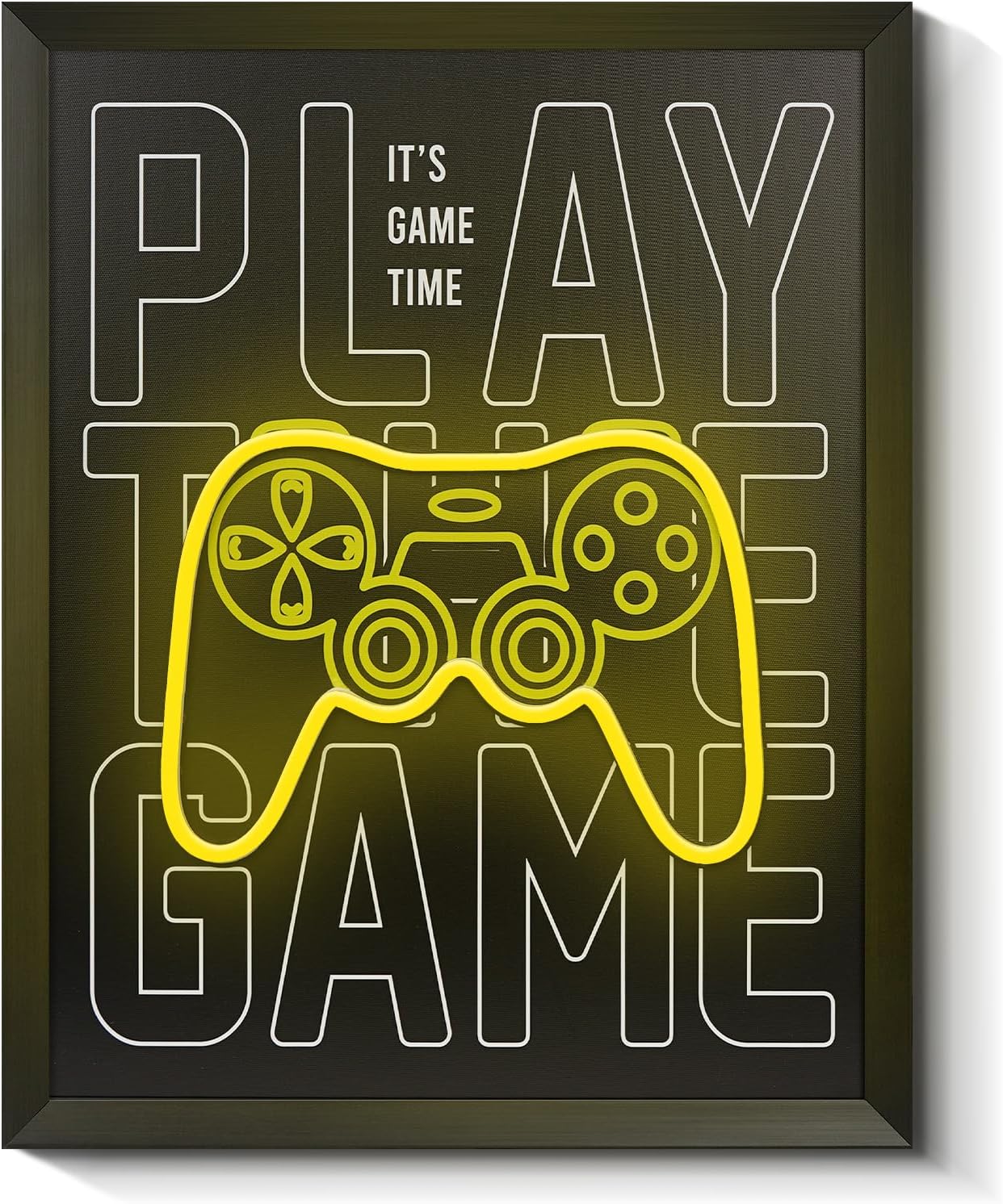 VIYYIEA Neon Game Controller LED Wall Art, USB Powered Black Framed Canvas Prints, Cyberpunk Glow Décor for Gaming Rooms, Bedrooms & Living Rooms - 20L x 16W