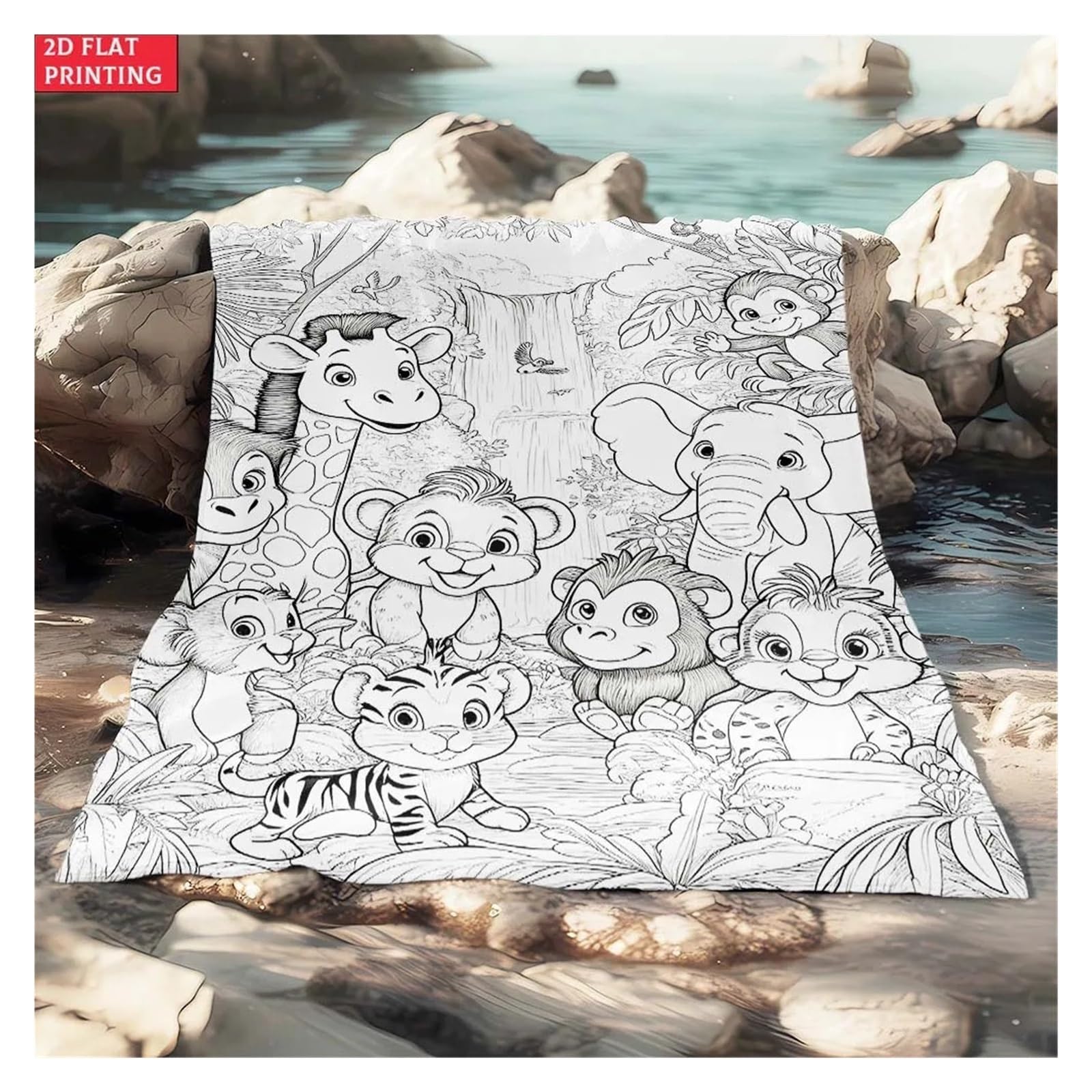 coperta da colorare Simpatica coperta da tiro in stile libro colorare con animali della giungla(180x220cm70x86in)