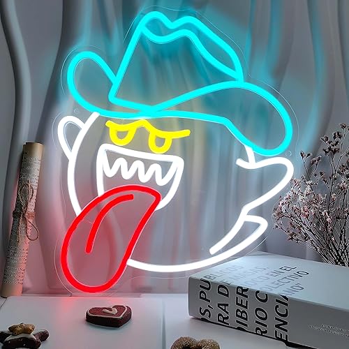 Letrero acrílico de neón de Cowboy King Boo para decoración de sala de juegos, 12.48 x 14.96 pulgadas, luces LED de neón regulables para habitación disponible en Yaxa Peru