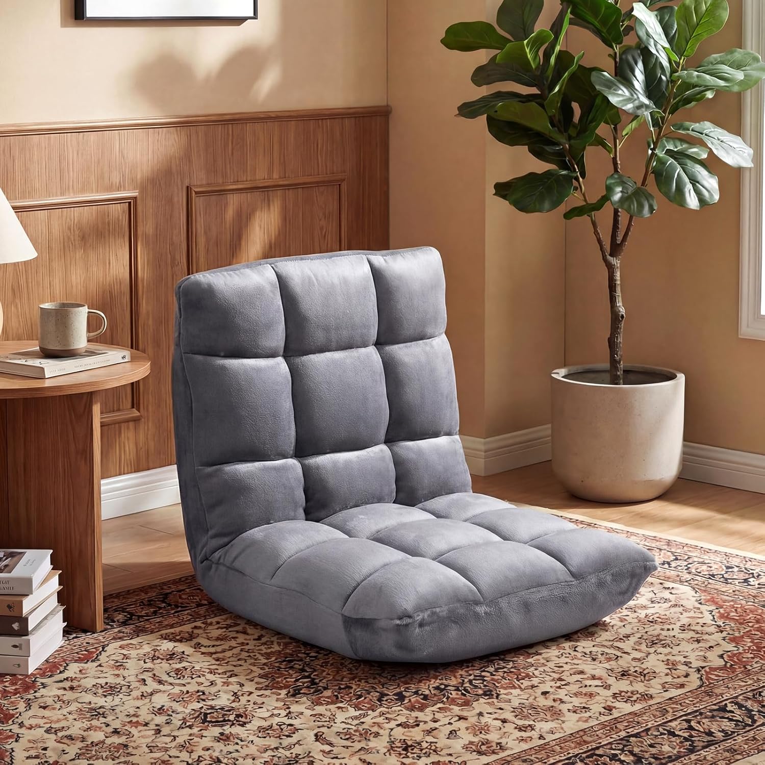 COSTWAY Floor Chair, Video Gaming Chairs with Back Support, Adjustable 14-Position, Alloy Steel Frame, Lazy Sofa Lounge Recliner for Adults Kids (Silver Grey)