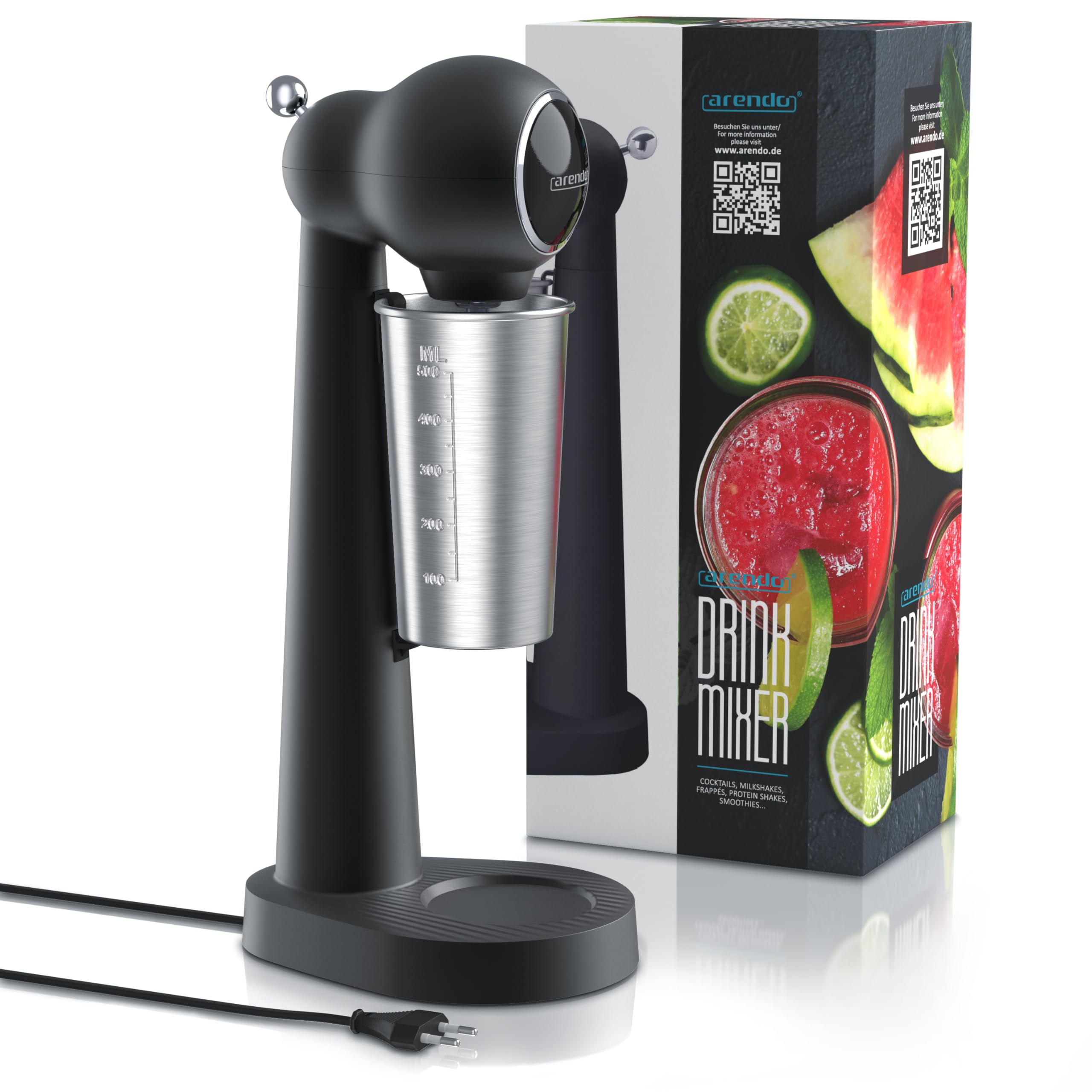 Arendo - Drink Mixer - Eiweiß Shaker - Getränkemixer - elektrischer Standmixer - 500 ml Becher - 22.000 U min - 2 Geschwindigkeitsstufen - Fitness Protein Drinks Smoothies Milchshakes Cocktails