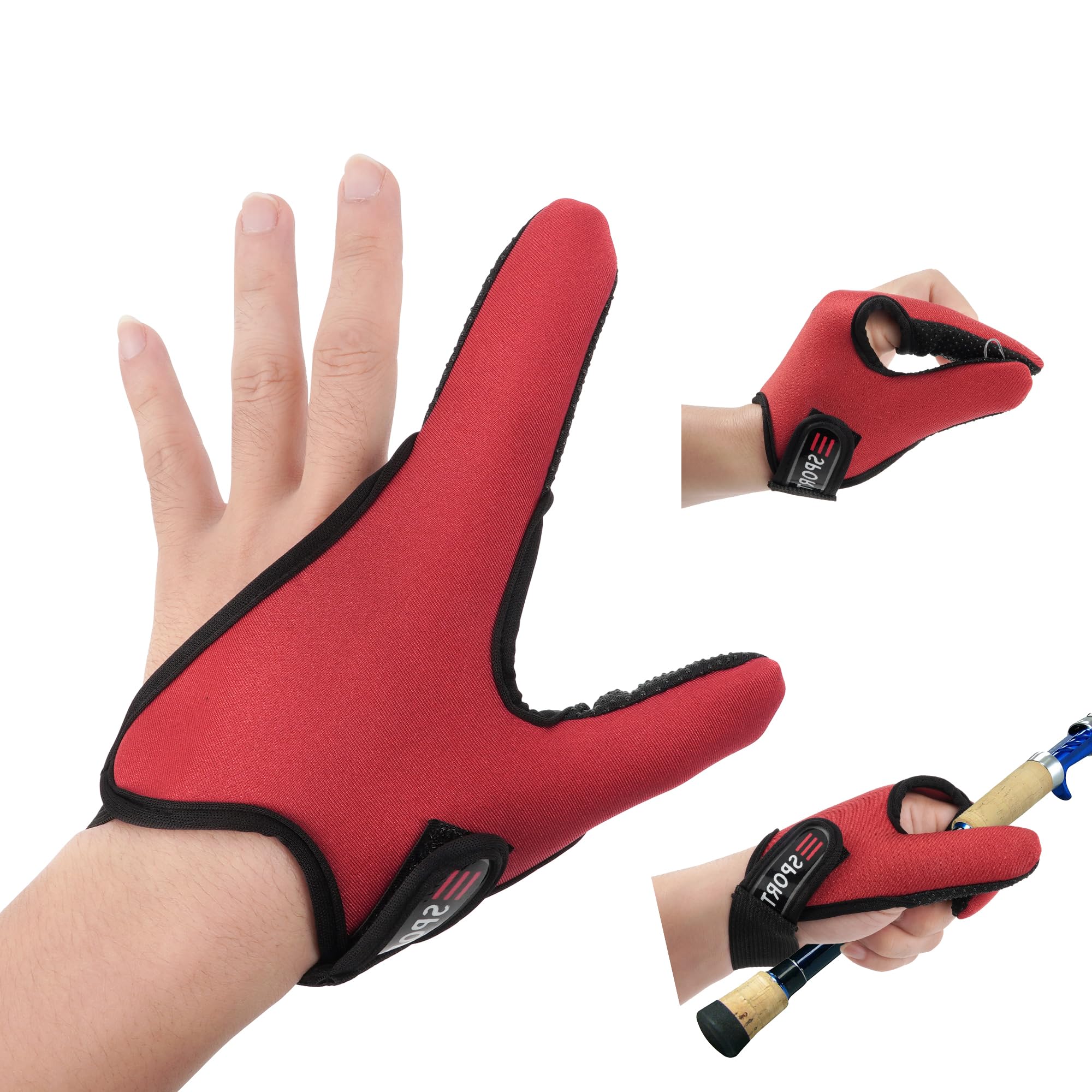 LA HAUTE Fishing Protective Gloves Finger Stall Fishing Accessories Casting Gloves Fishing, Left Hand, Red
