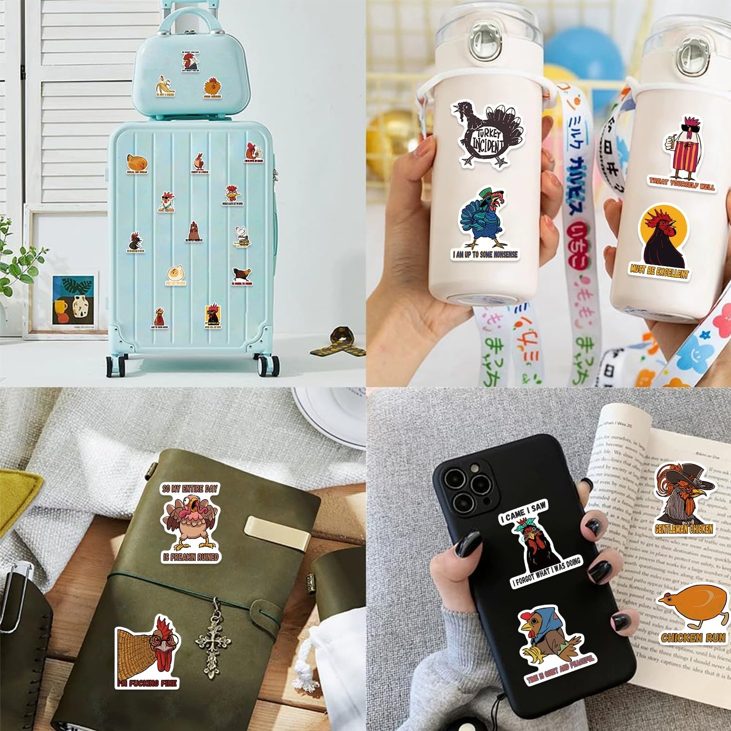 50 Pcs Hen Stickers Laptop Car Scrapbook Phone Skateboard Suitcase Luggage Bike Chicken Vinyl Waterproof Aesthetic Personalised Stickers for Teens Boys Girls Adults - Image 2