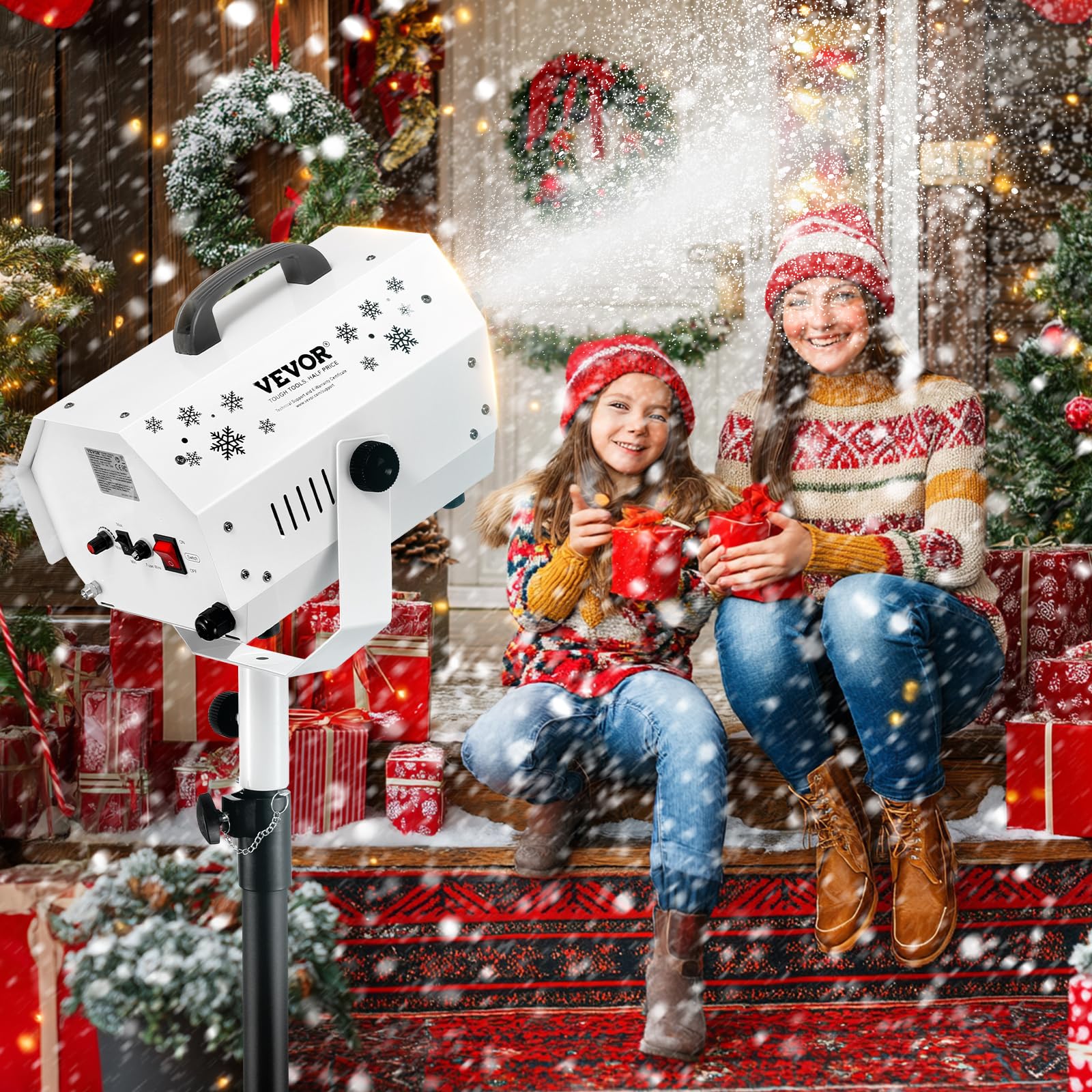 VEVOR Macchina per Neve 1200 W, Macchina per Produrre Neve con Supporto Regolabile, Macchina per Fiocchi di Neve con Telecomando Wireless, Macchina per Neve Finta per Feste di Natale Matrimoni