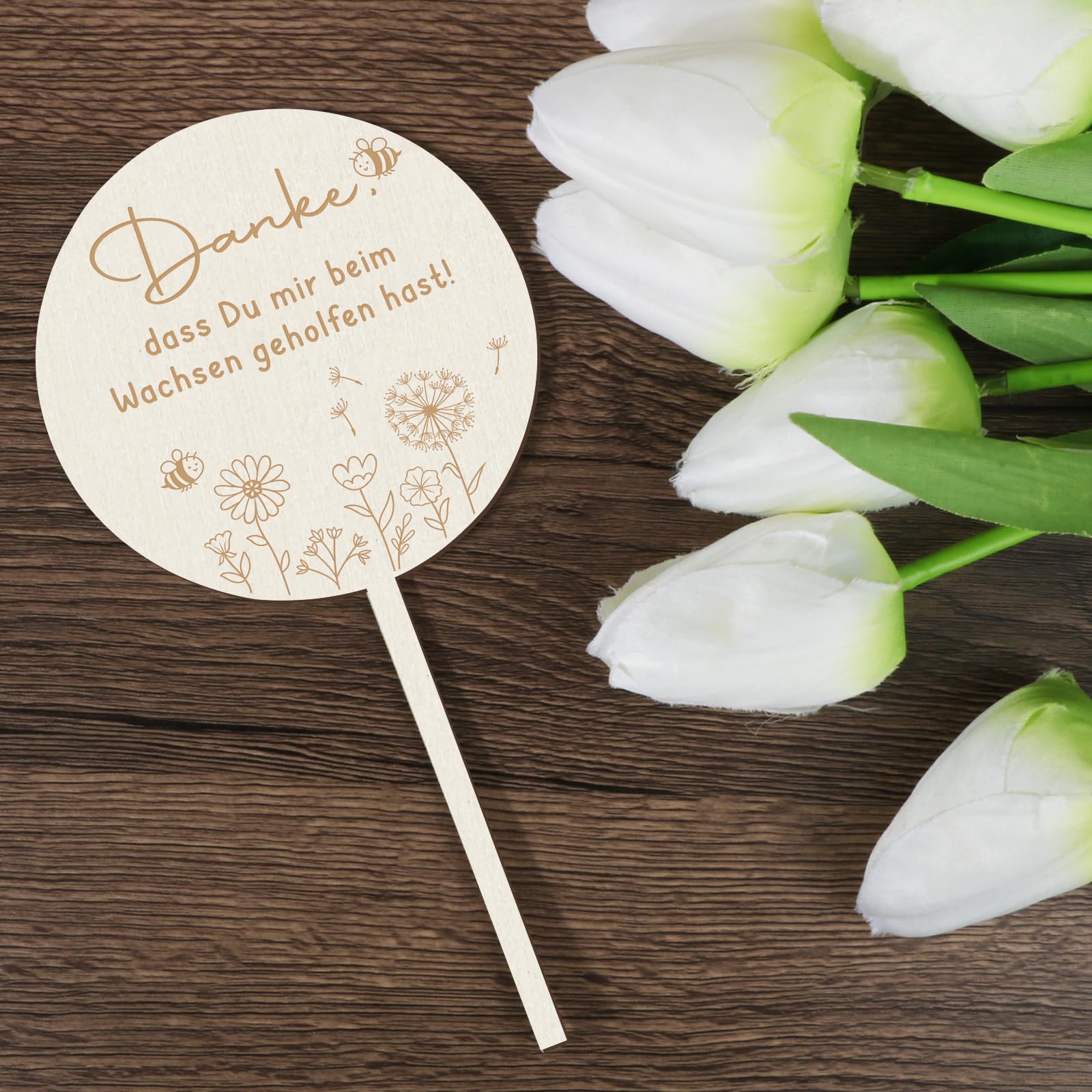 Holz Blumenstecker Mit Danke Gravur - 8er Set Für Garten & Geschenke