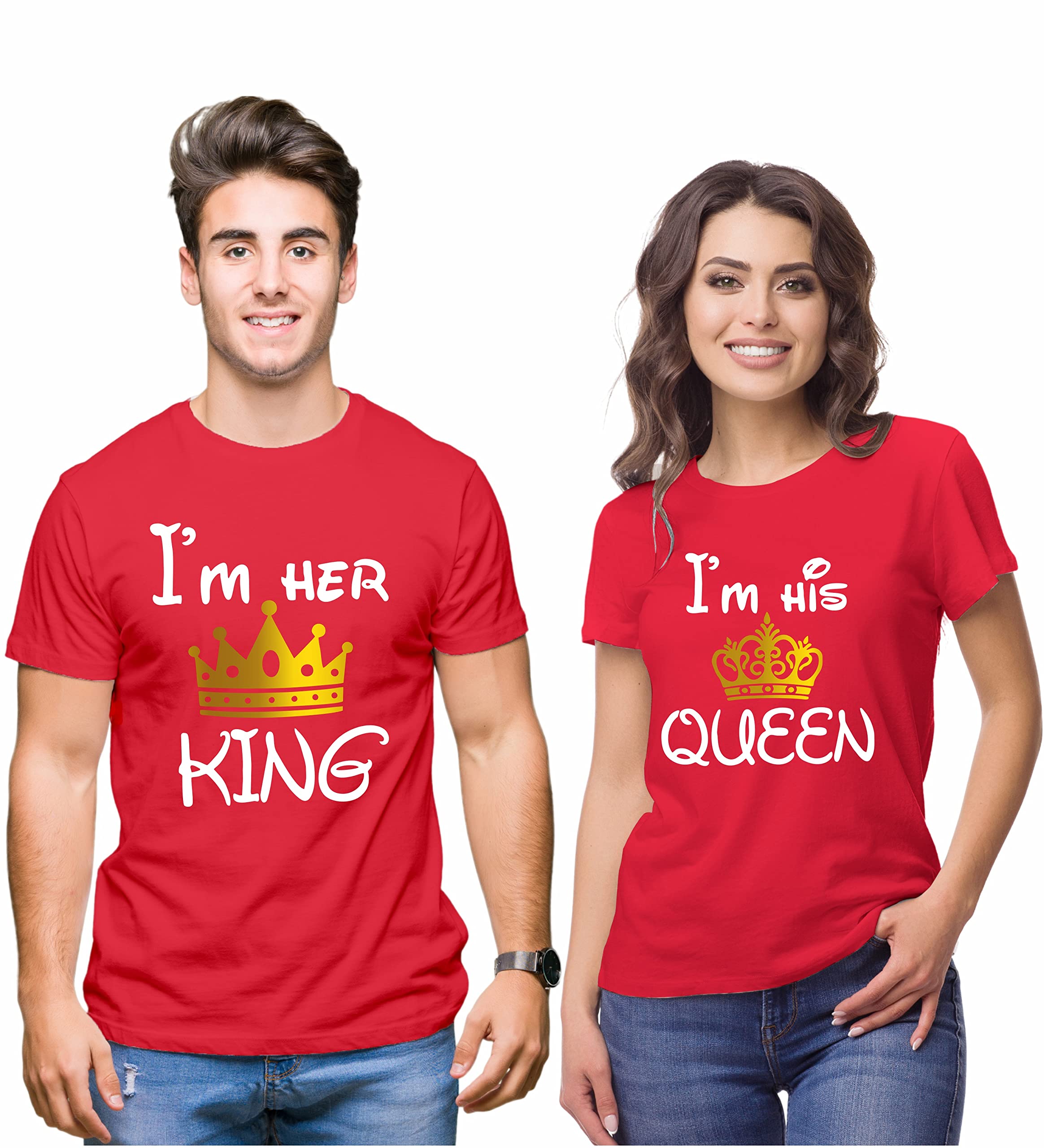 hangout hub Hangout-Hub850$P Couple T Shirts for Couples | Printed I Am Her King His Queen T-Shirt for Men Women Couples (Set of 2 | Regulat Fit | Cotton)-picture-12